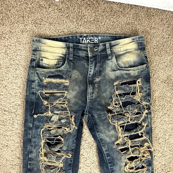 Taker Jeans Super Distressed Ripped Flare Black 30 44 (32") - Picture 3 of 6
